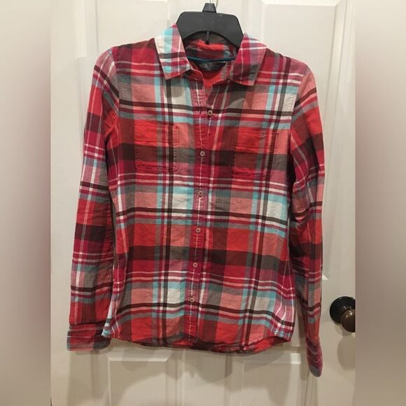North Face small red plaid shirt button down - Picture 1 of 3